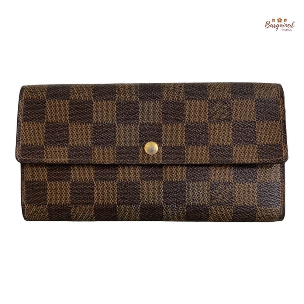 Authentic Louis Vuitton Vintage Damier Ebene Coated Canvas Leather Sarah Long Wa